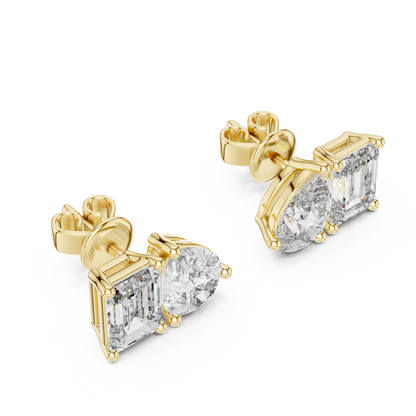 Toi et Moi Emerald and Pear Lab Grown Diamond Stud Earrings