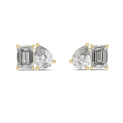 Toi et Moi Emerald and Pear Lab Grown Diamond Stud Earrings