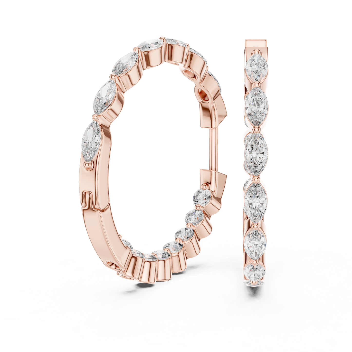 Marquise and Round Lab Grown Diamond Hoop Earrings in 14k Rose Gold