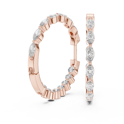 Marquise and Round Lab Grown Diamond Hoop Earrings in 14k Rose Gold