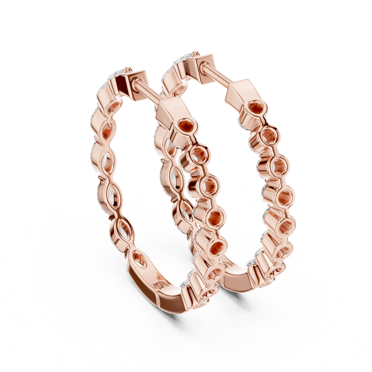 Marquise and Round Lab Grown Diamond Hoop Earrings in 14k Rose Gold