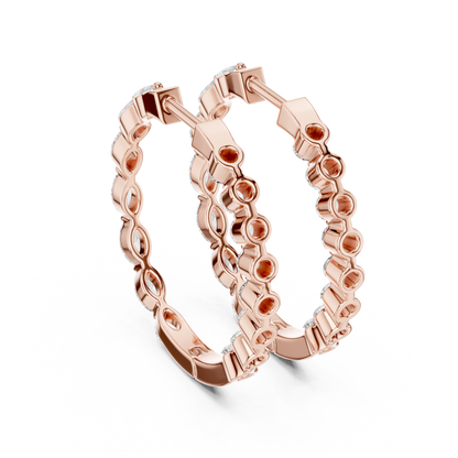 Marquise and Round Lab Grown Diamond Hoop Earrings in 14k Rose Gold