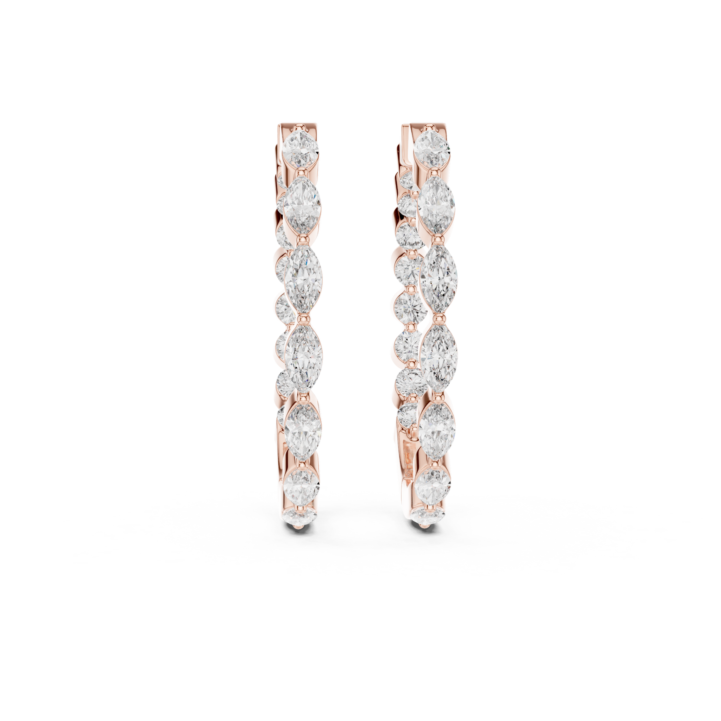Marquise and Round Lab Grown Diamond Hoop Earrings in 14k Rose Gold