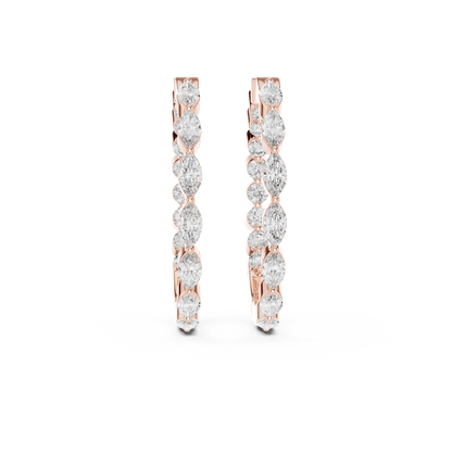 Marquise and Round Lab Grown Diamond Hoop Earrings in 14k Rose Gold