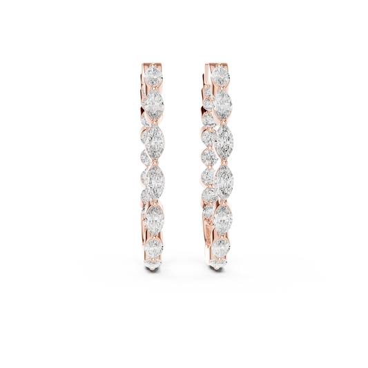 Marquise and Round Lab Grown Diamond Hoop Earrings in 14k Rose Gold