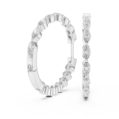 Marquise and Round Lab Grown Diamond Hoop Earrings in 14k Rose Gold
