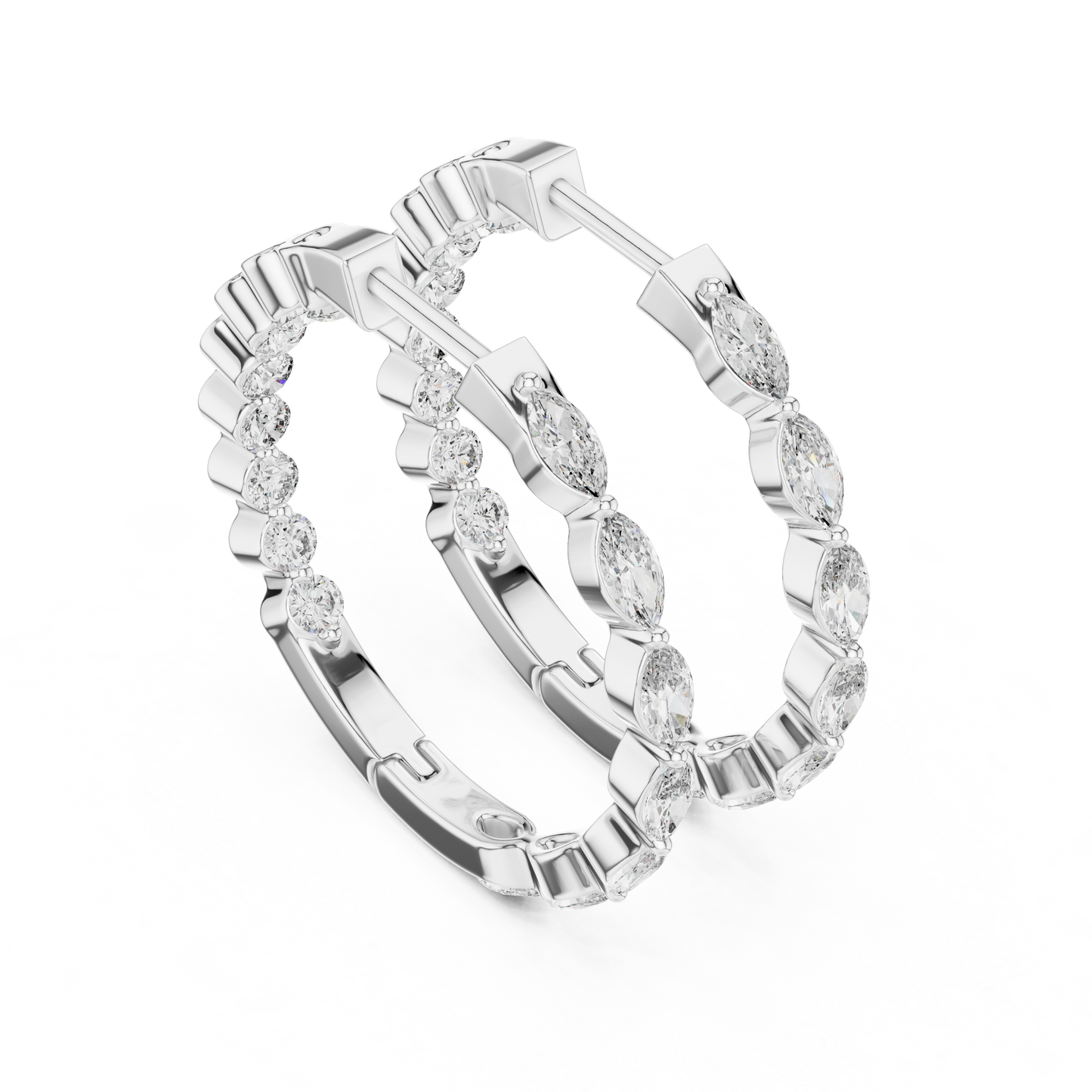 Marquise and Round Lab Grown Diamond Hoop Earrings in 14k Rose Gold