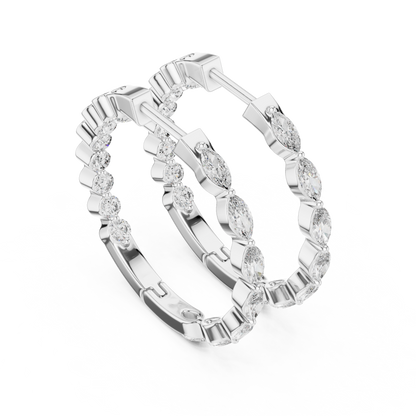 Marquise and Round Lab Grown Diamond Hoop Earrings in 14k Rose Gold