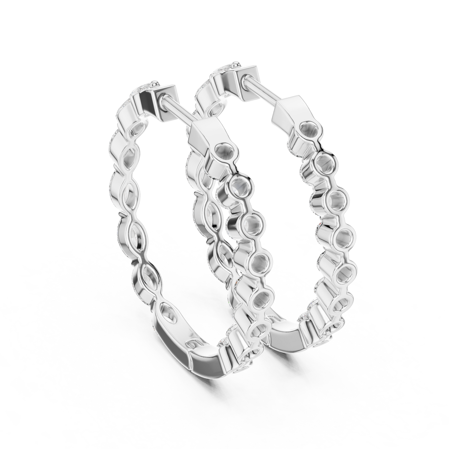 Marquise and Round Lab Grown Diamond Hoop Earrings in 14k Rose Gold