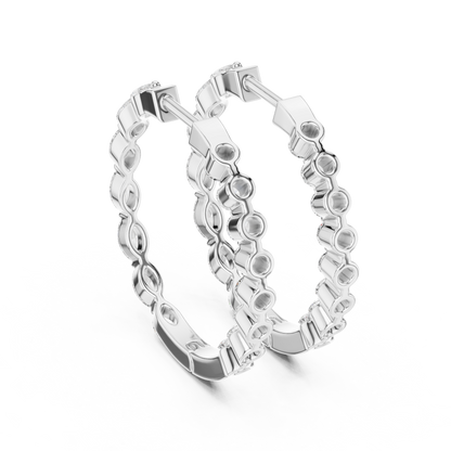 Marquise and Round Lab Grown Diamond Hoop Earrings in 14k Rose Gold