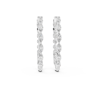 Marquise and Round Lab Grown Diamond Hoop Earrings in 14k Rose Gold
