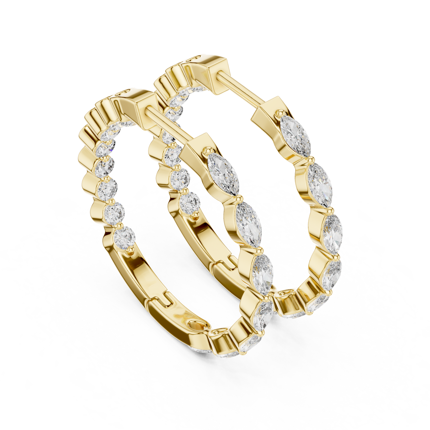 Marquise and Round Lab Grown Diamond Hoop Earrings in 14k Rose Gold