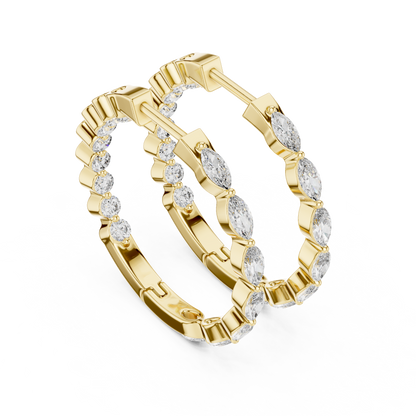 Marquise and Round Lab Grown Diamond Hoop Earrings in 14k Rose Gold