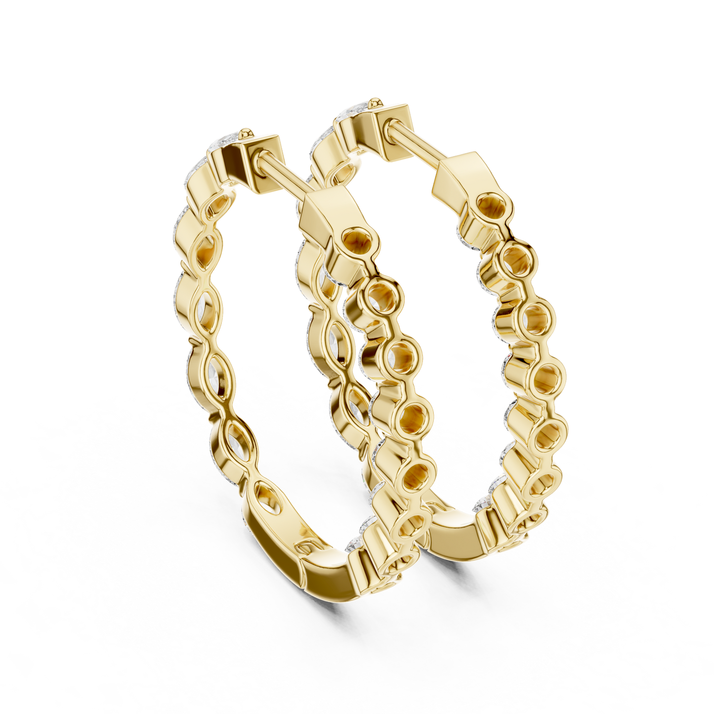 Marquise and Round Lab Grown Diamond Hoop Earrings in 14k Rose Gold