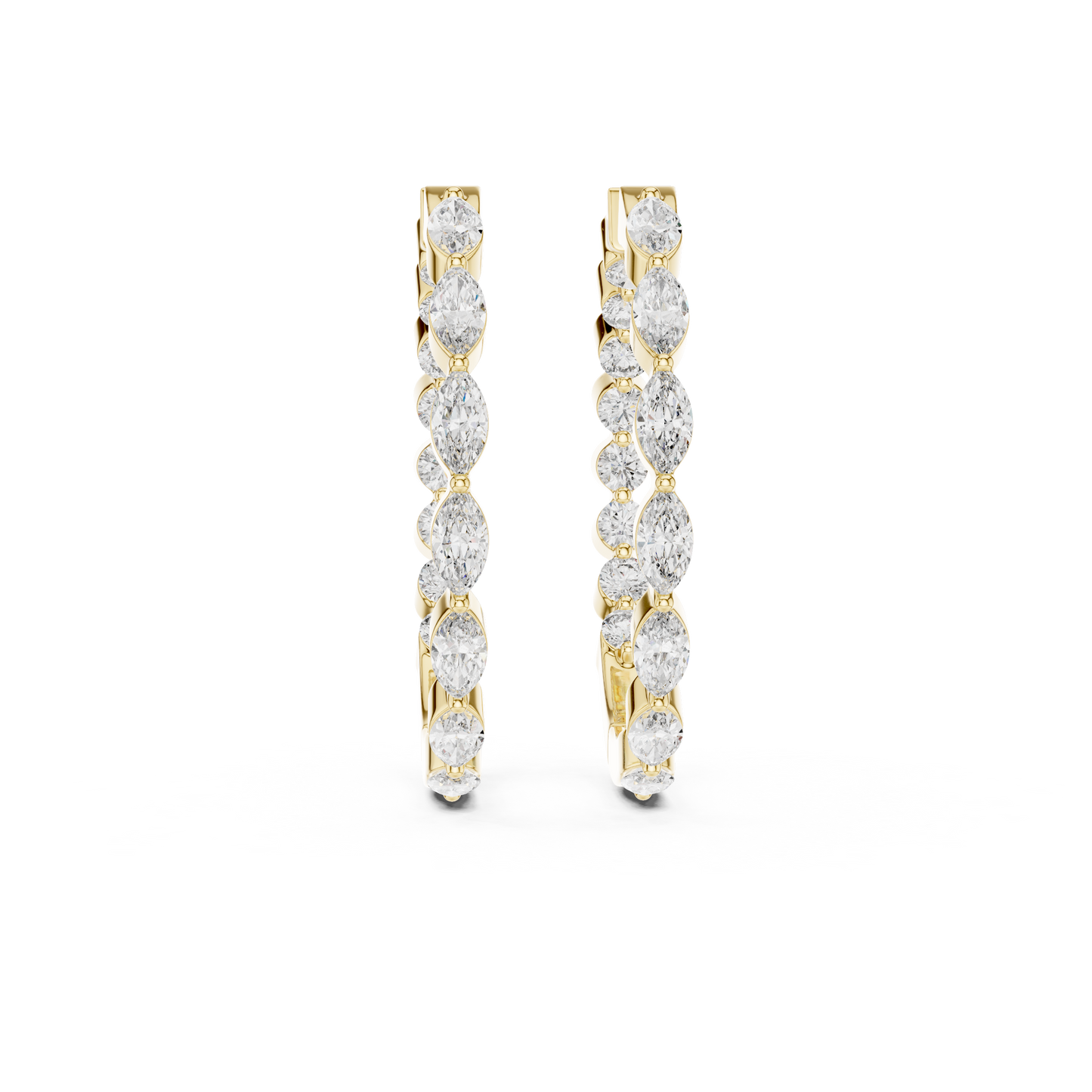 Marquise and Round Lab Grown Diamond Hoop Earrings in 14k Rose Gold