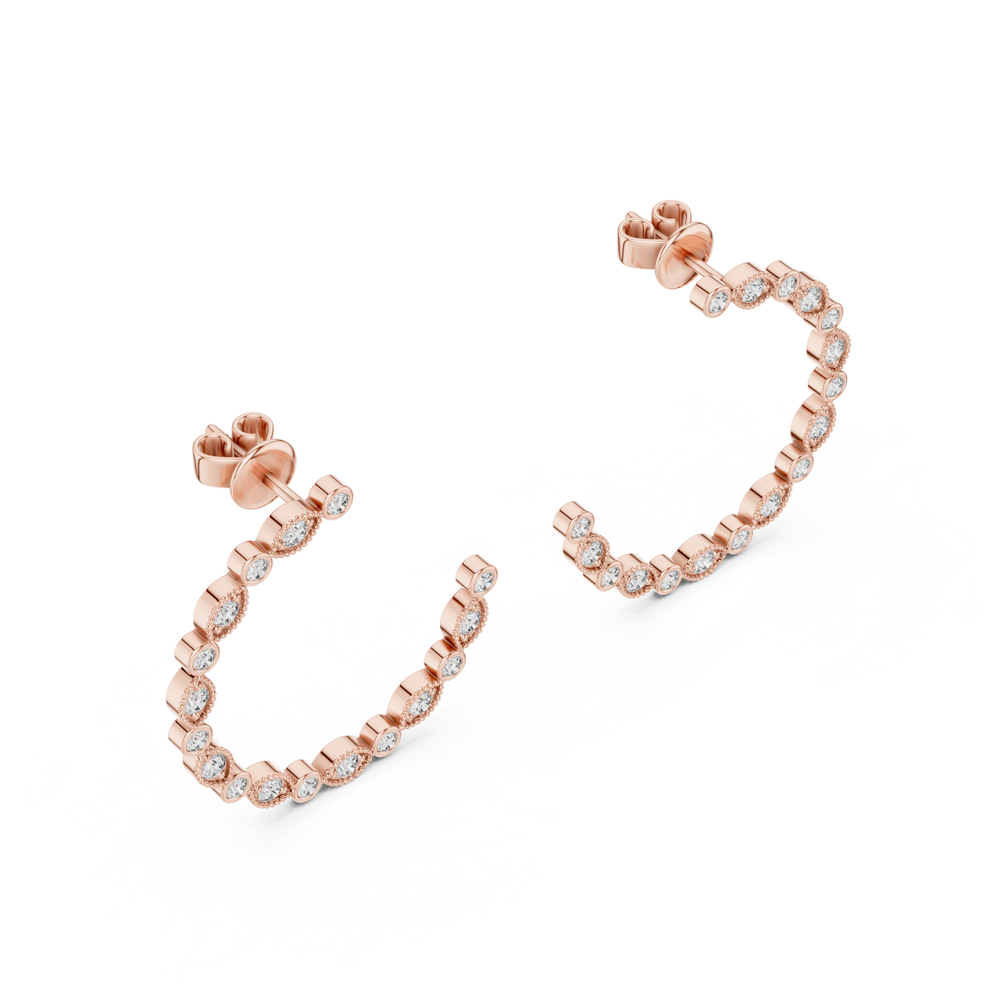 Round Lab Grown Diamond C-Hoop Earrings in 14k Rose Gold