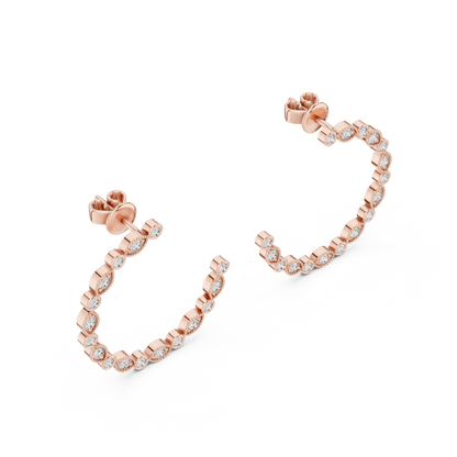 Round Lab Grown Diamond C-Hoop Earrings in 14k Rose Gold