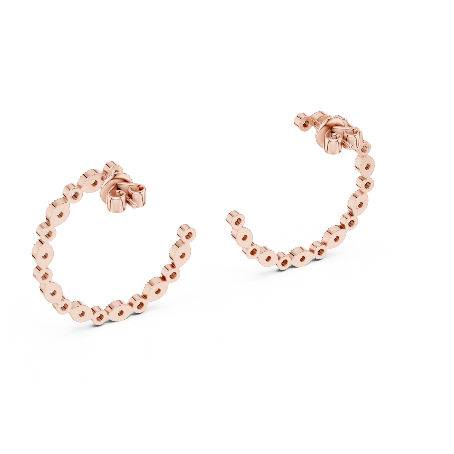 Round Lab Grown Diamond C-Hoop Earrings in 14k Rose Gold