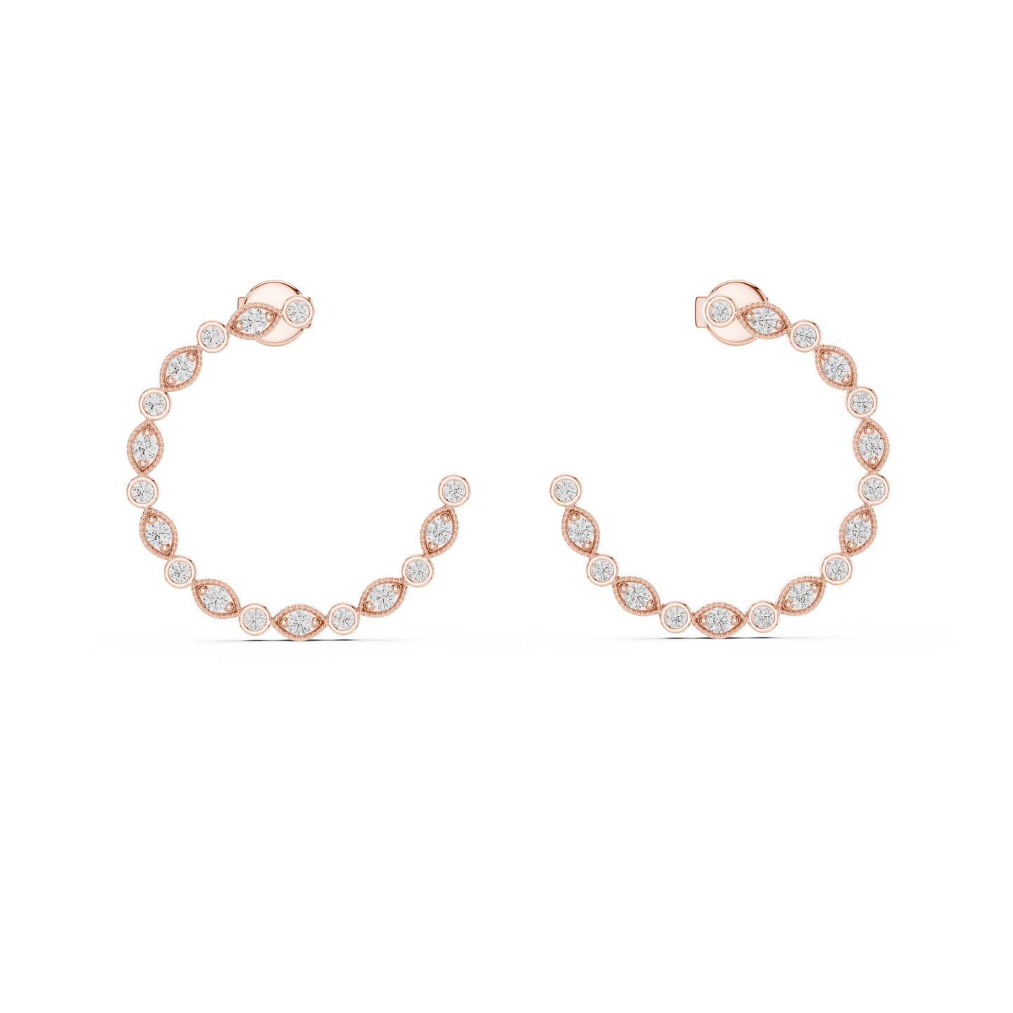 Round Lab Grown Diamond C-Hoop Earrings in 14k Rose Gold
