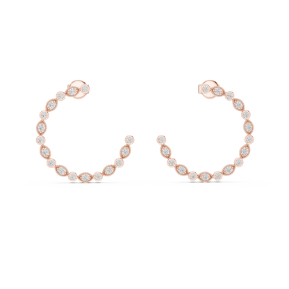 Round Lab Grown Diamond C-Hoop Earrings in 14k Rose Gold