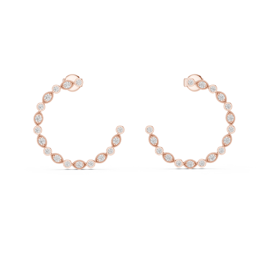 Round Lab Grown Diamond C-Hoop Earrings in 14k Rose Gold