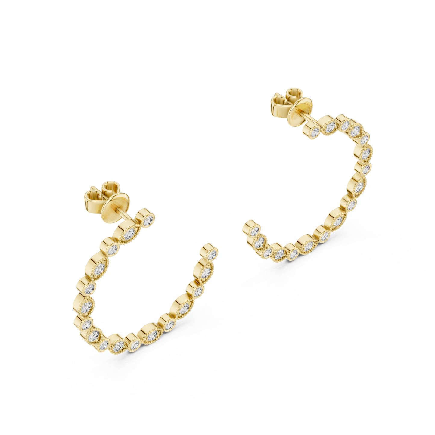 Round Lab Grown Diamond C-Hoop Earrings in 14k Rose Gold