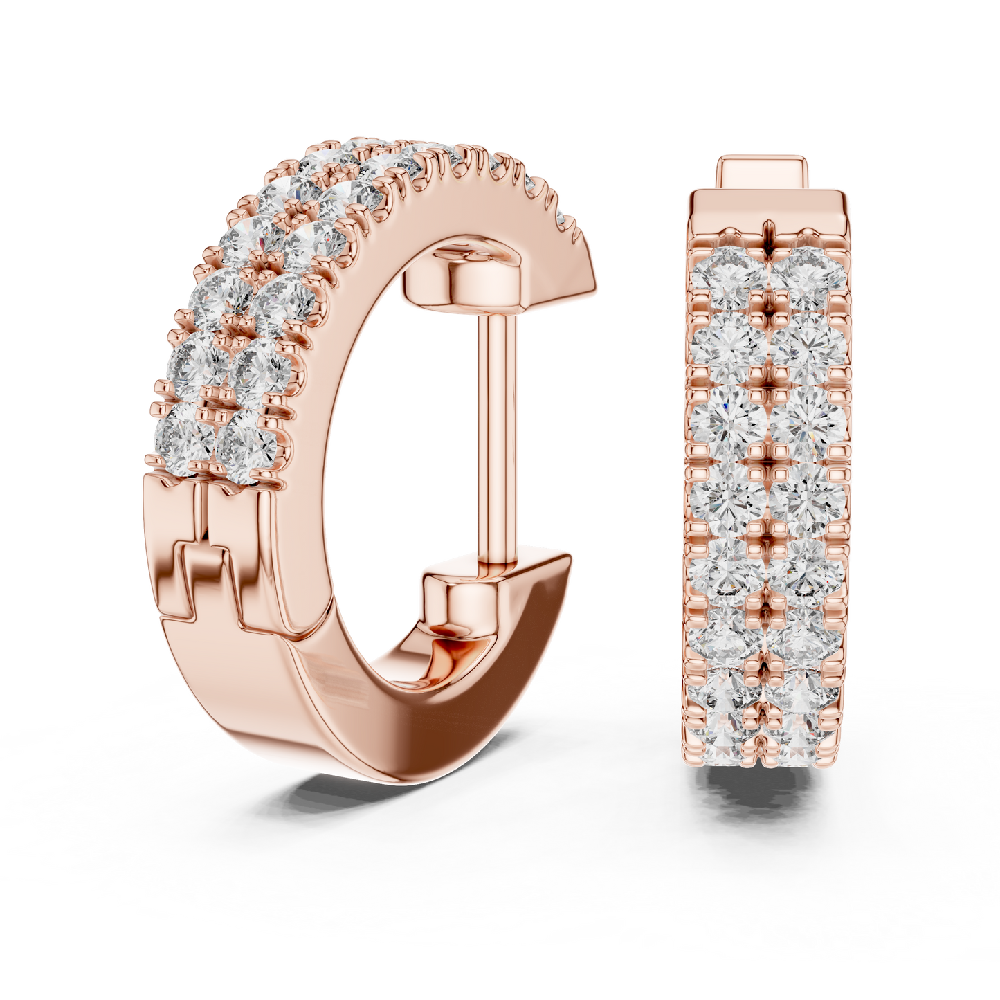 Double Row Pave Lab Grown Diamond Huggie Earrings in 14k Yellow Gold