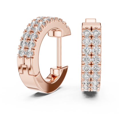 Double Row Pave Lab Grown Diamond Huggie Earrings in 14k Yellow Gold