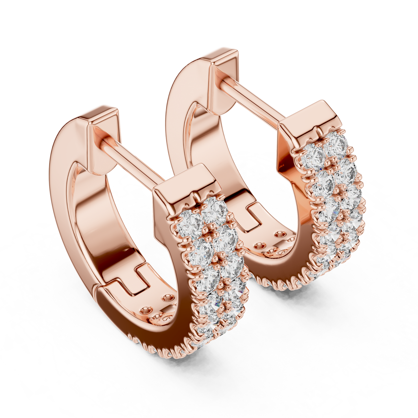 Double Row Pave Lab Grown Diamond Huggie Earrings in 14k Yellow Gold