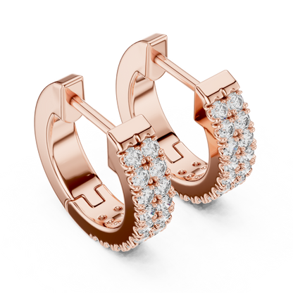Double Row Pave Lab Grown Diamond Huggie Earrings in 14k Yellow Gold