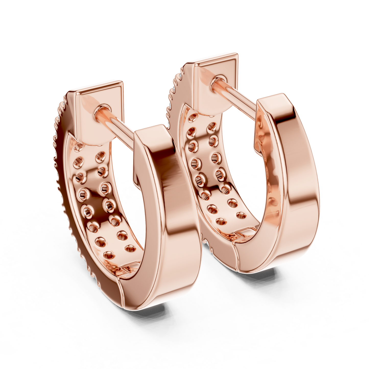 Double Row Pave Lab Grown Diamond Huggie Earrings in 14k Yellow Gold