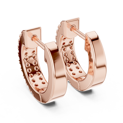 Double Row Pave Lab Grown Diamond Huggie Earrings in 14k Yellow Gold