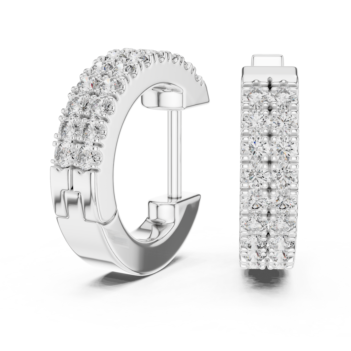 Double Row Pave Lab Grown Diamond Huggie Earrings in 14k Yellow Gold