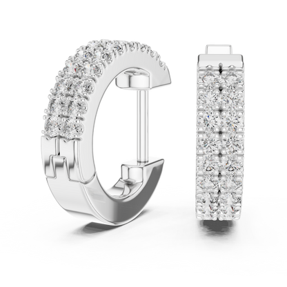 Double Row Pave Lab Grown Diamond Huggie Earrings in 14k Yellow Gold