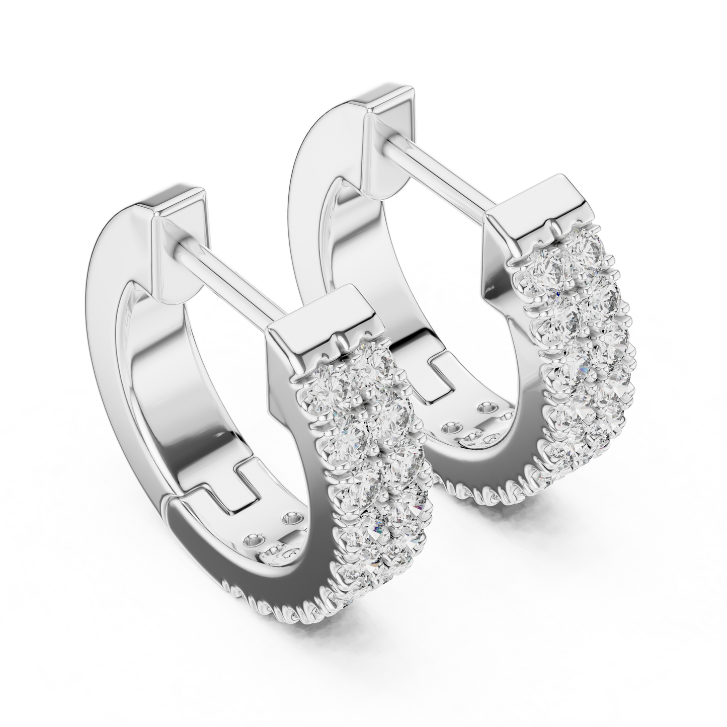 Double Row Pave Lab Grown Diamond Huggie Earrings in 14k Yellow Gold