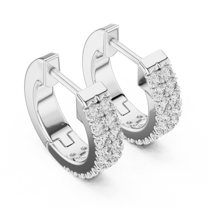 Double Row Pave Lab Grown Diamond Huggie Earrings in 14k Yellow Gold