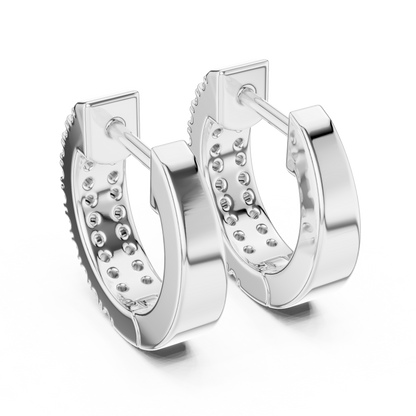 Double Row Pave Lab Grown Diamond Huggie Earrings in 14k Yellow Gold