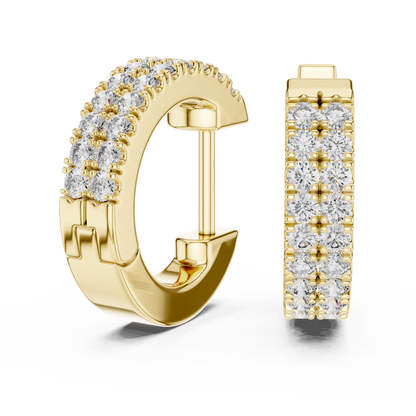 Double Row Pave Lab Grown Diamond Huggie Earrings in 14k Yellow Gold