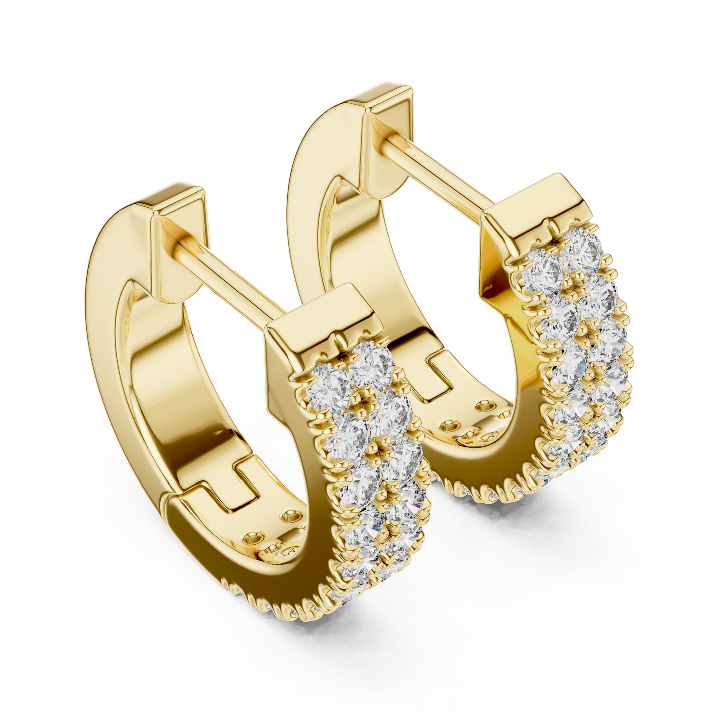 Double Row Pave Lab Grown Diamond Huggie Earrings in 14k Yellow Gold