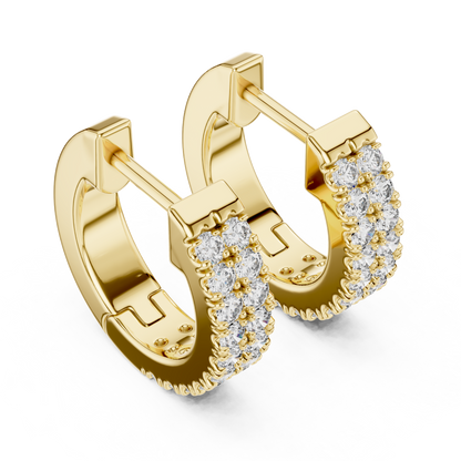 Double Row Pave Lab Grown Diamond Huggie Earrings in 14k Yellow Gold