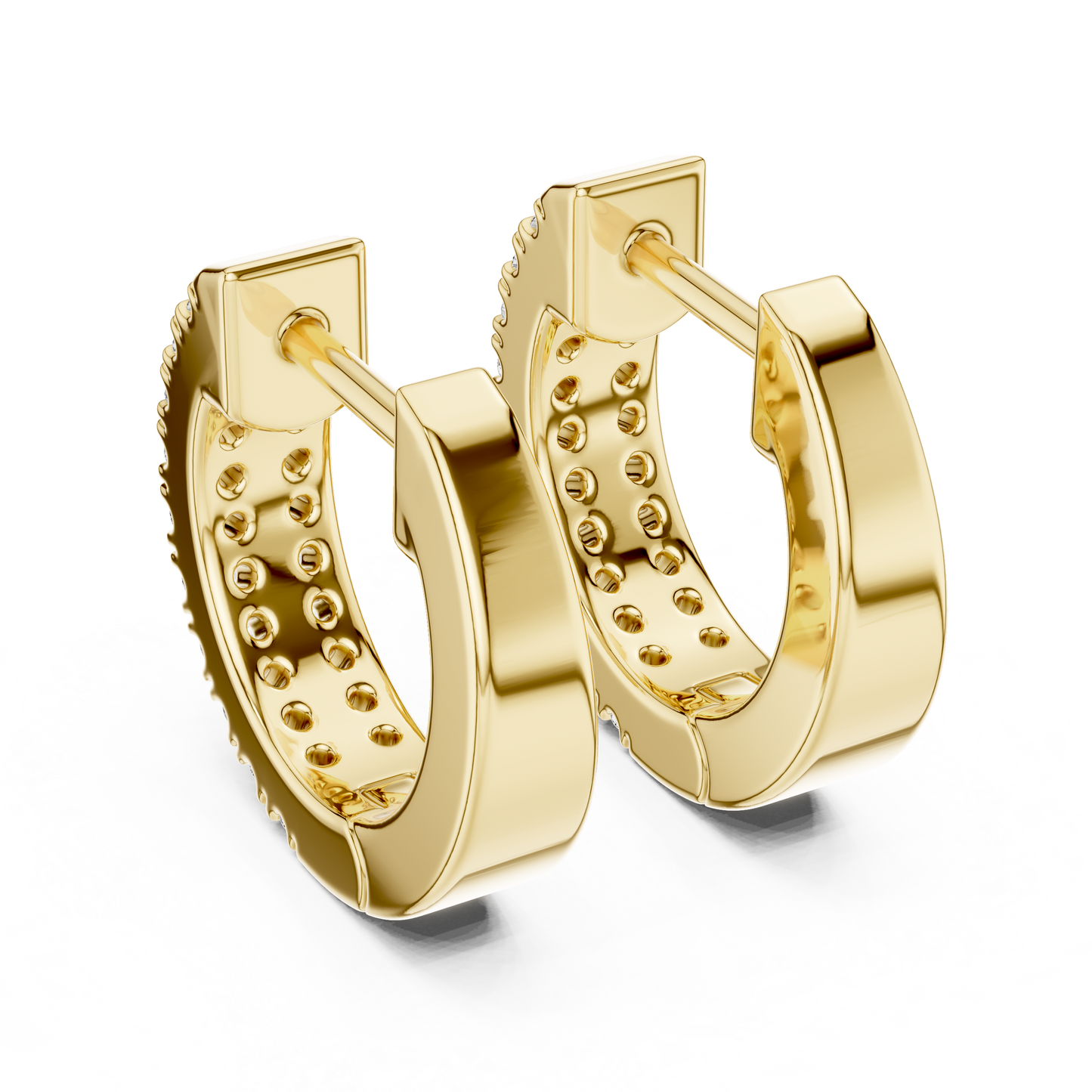 Double Row Pave Lab Grown Diamond Huggie Earrings in 14k Yellow Gold