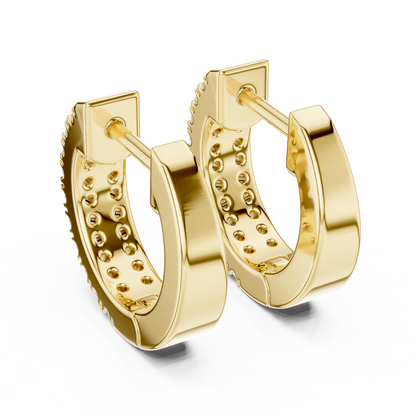 Double Row Pave Lab Grown Diamond Huggie Earrings in 14k Yellow Gold