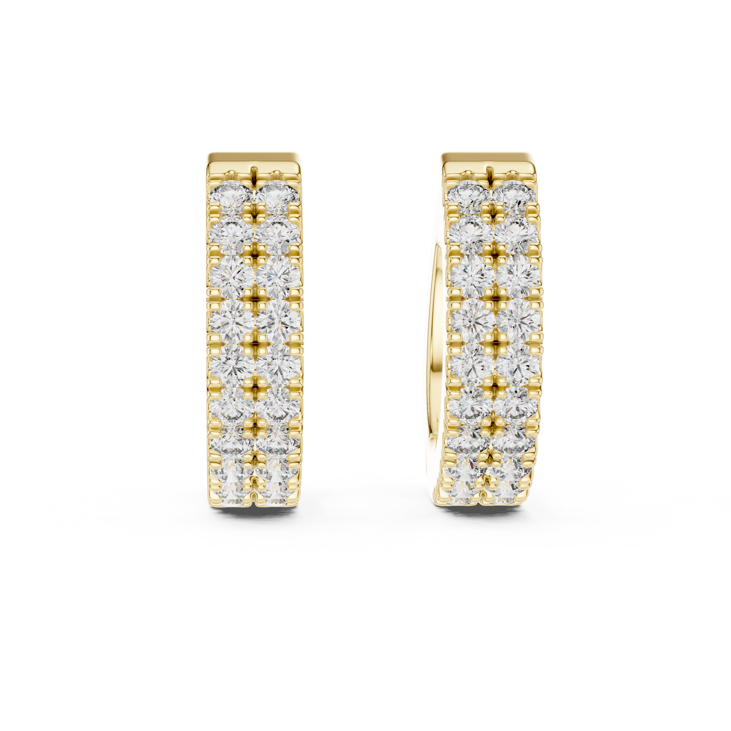 Double Row Pave Lab Grown Diamond Huggie Earrings in 14k Yellow Gold