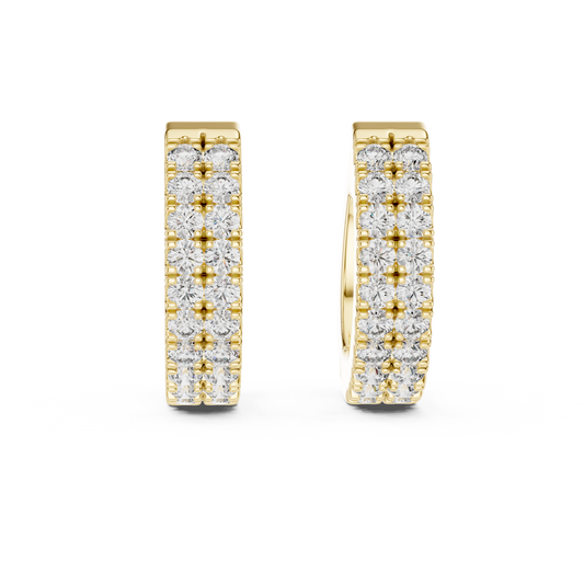 Double Row Pave Lab Grown Diamond Huggie Earrings in 14k Yellow Gold