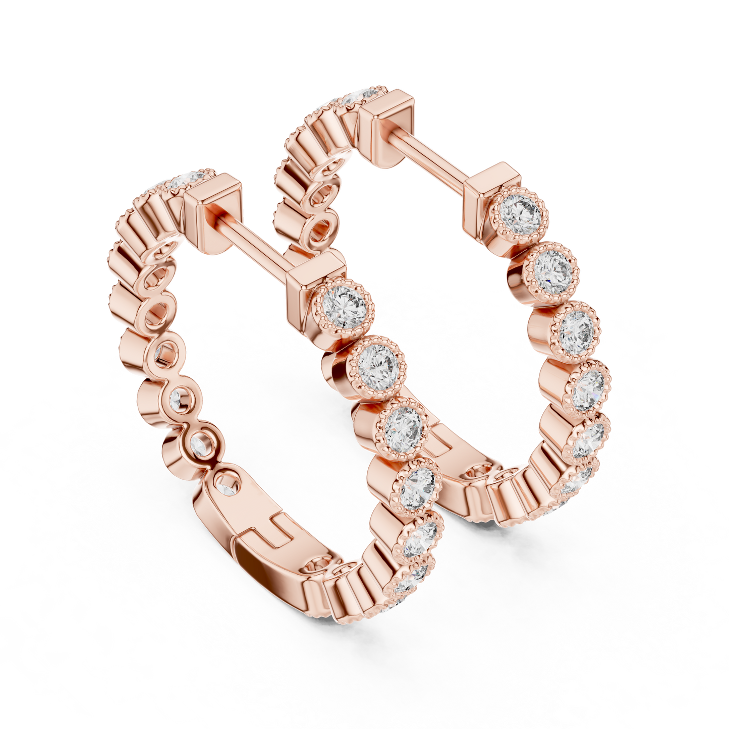 Round Lab Grown Diamond In-and-Out Hoop Earrings in 14k White Gold