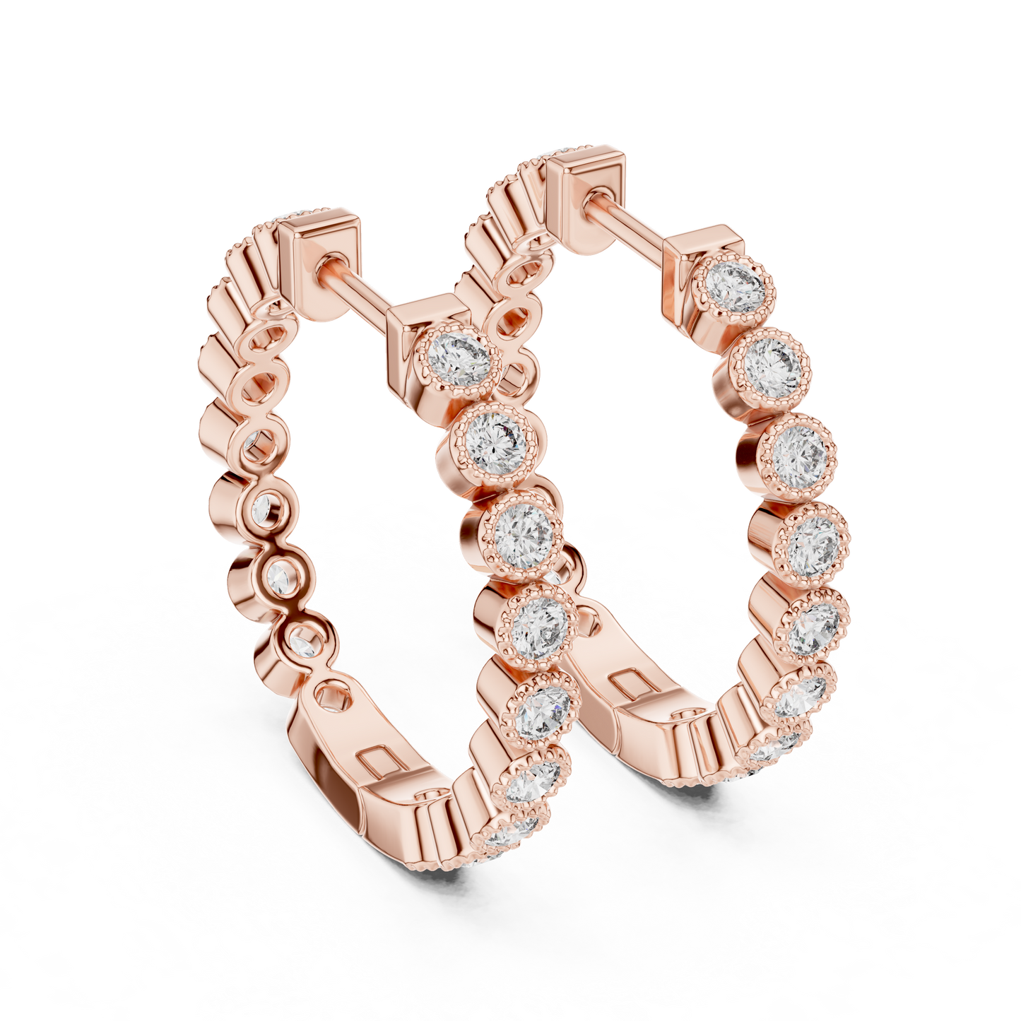 Round Lab Grown Diamond In-and-Out Hoop Earrings in 14k White Gold