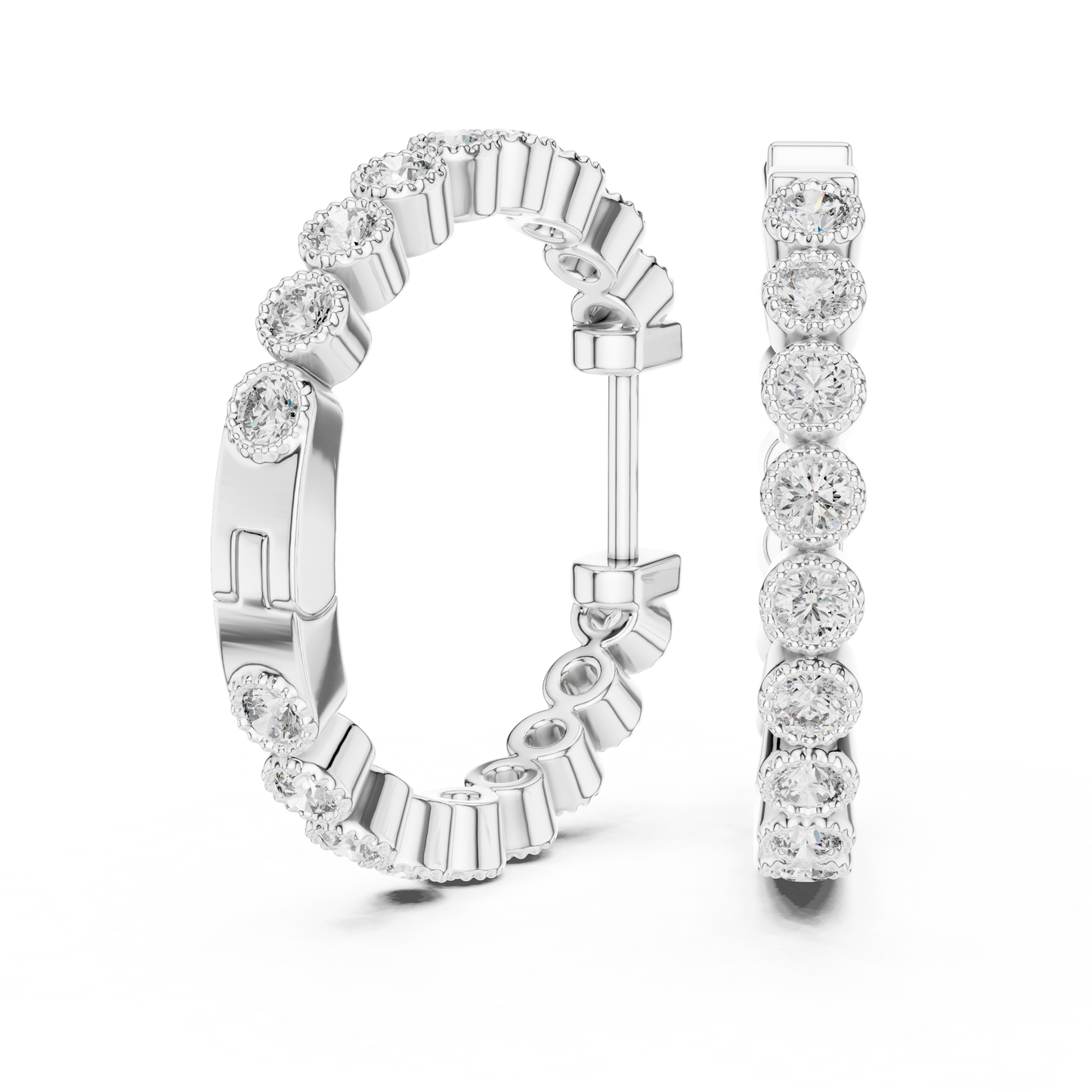 Round Lab Grown Diamond In-and-Out Hoop Earrings in 14k White Gold
