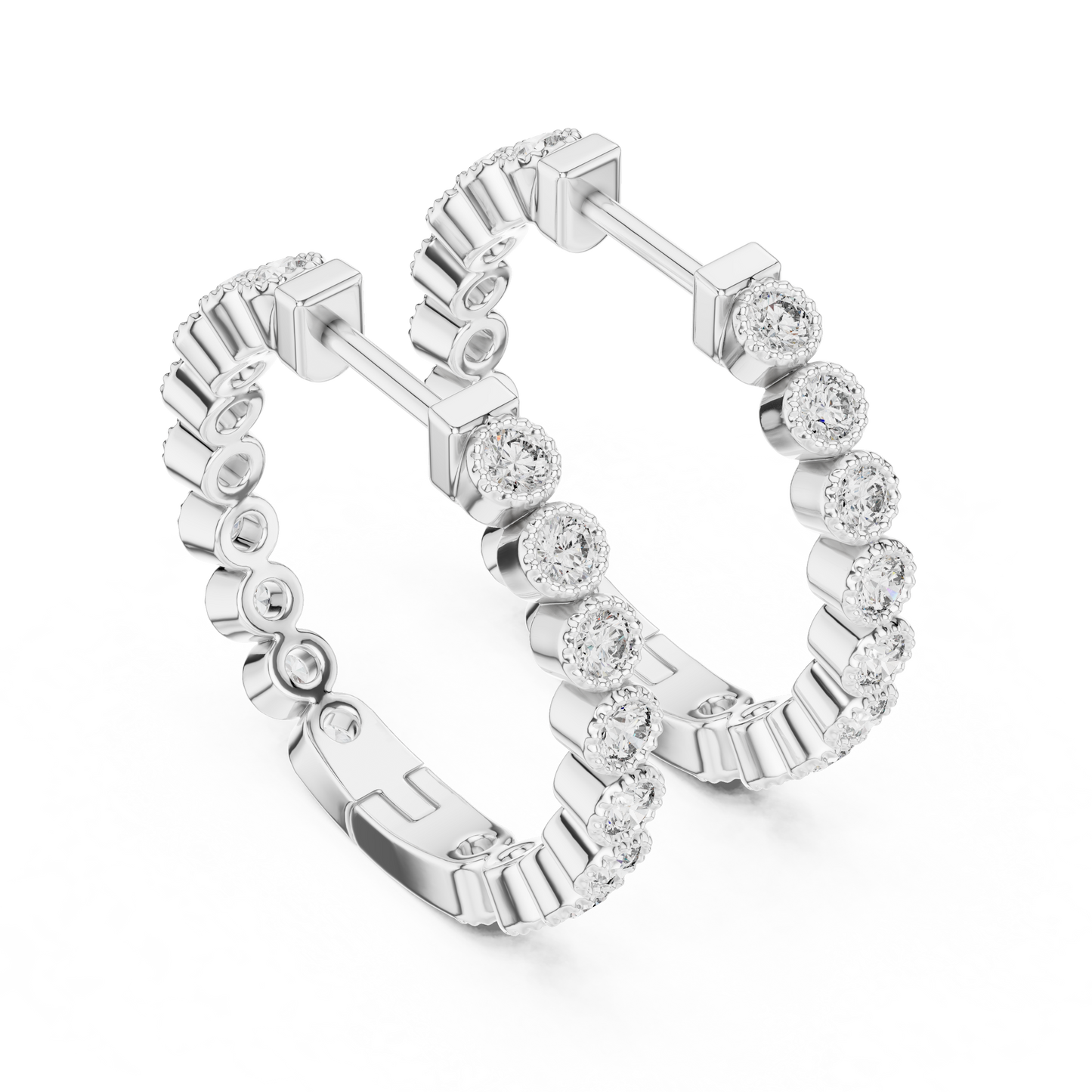 Round Lab Grown Diamond In-and-Out Hoop Earrings in 14k White Gold