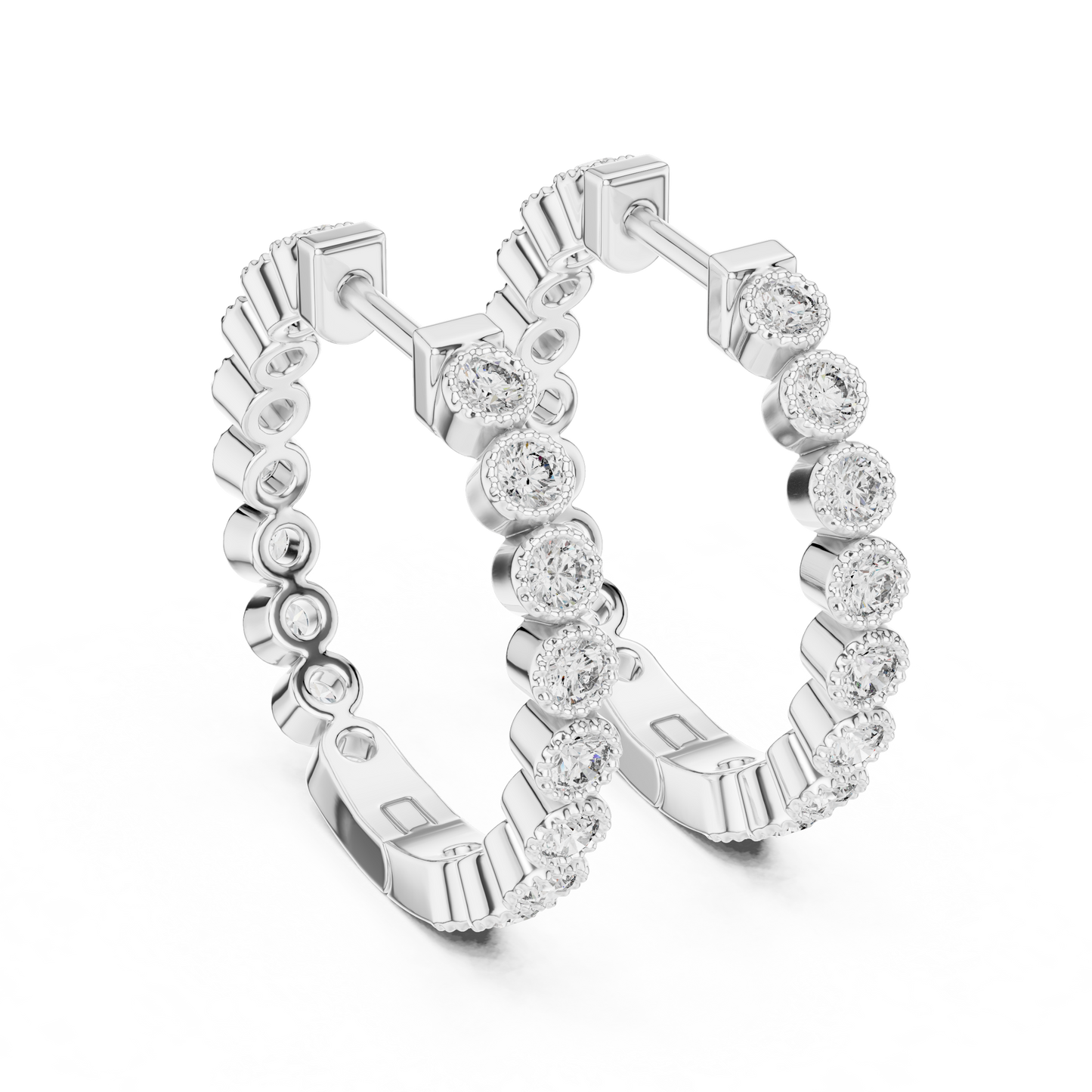 Round Lab Grown Diamond In-and-Out Hoop Earrings in 14k White Gold