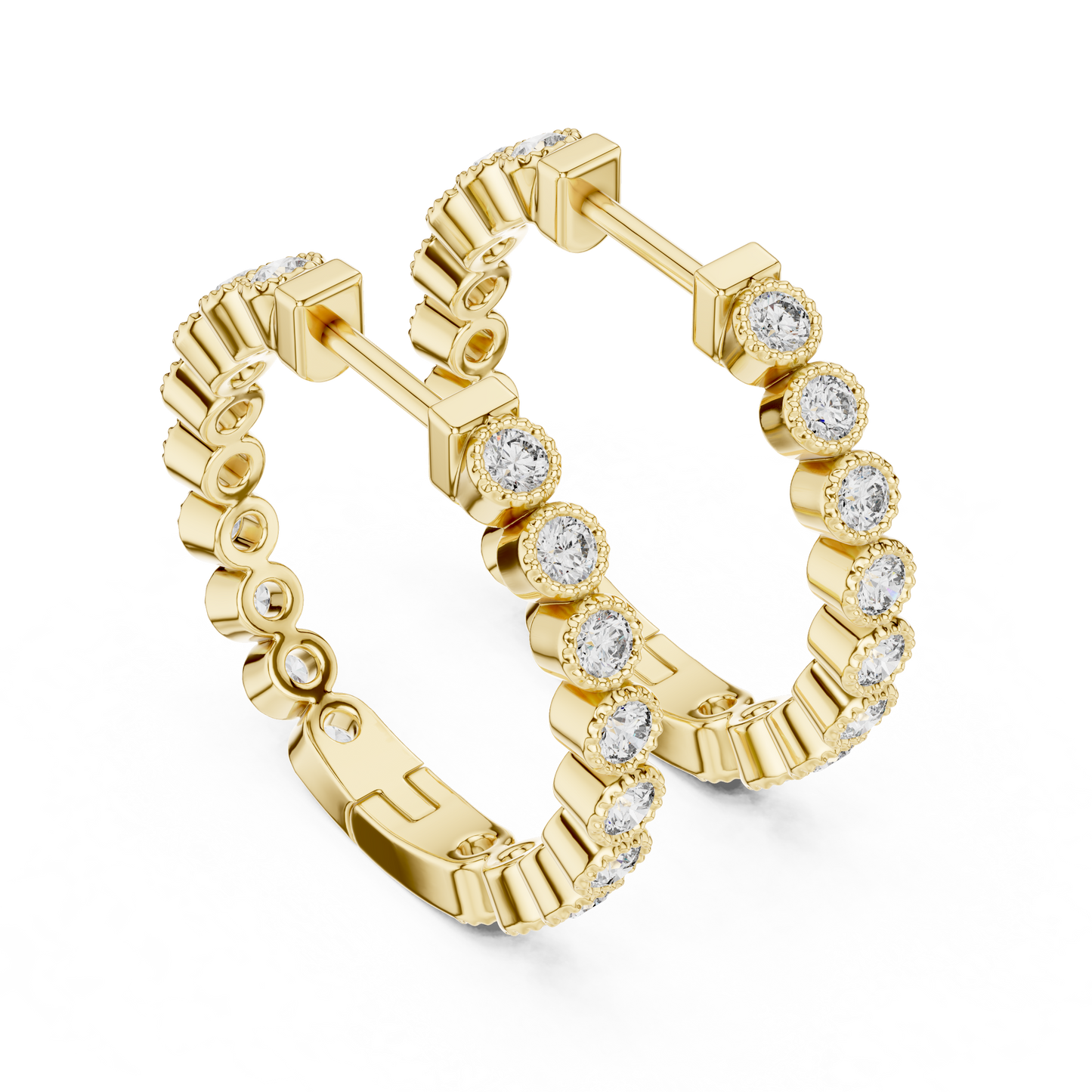 Round Lab Grown Diamond In-and-Out Hoop Earrings in 14k White Gold